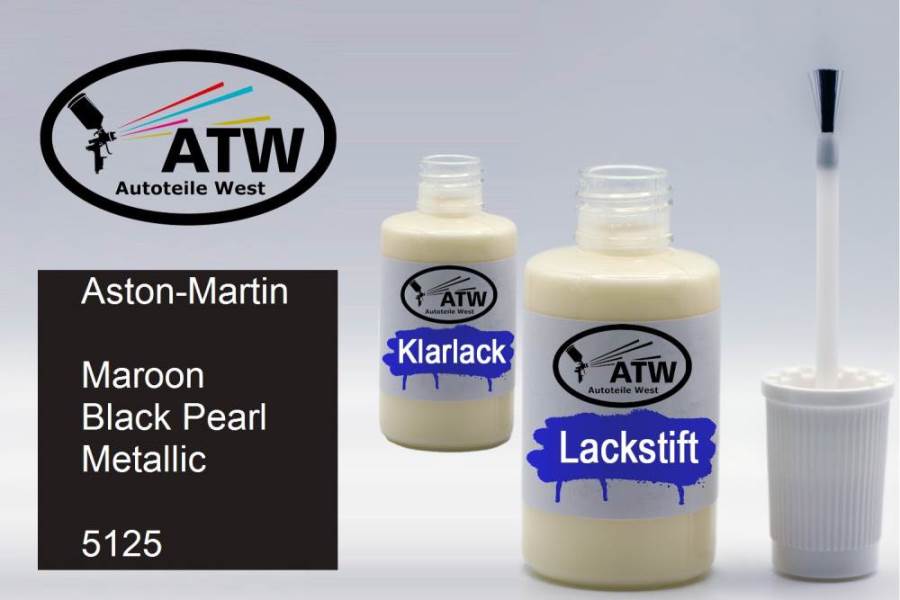 Aston-Martin, Maroon Black Pearl Metallic, 5125: 20ml Lackstift + 20ml Klarlack - Set, von ATW Autoteile West.